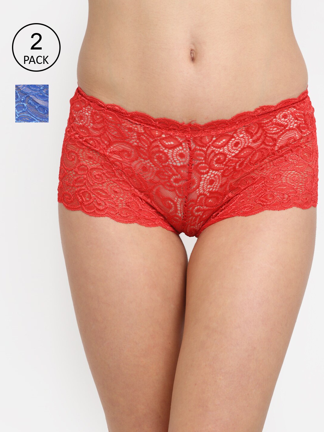

Friskers Women Blue & Red Set Of 2 Self-Design Cotton Hipster Briefs