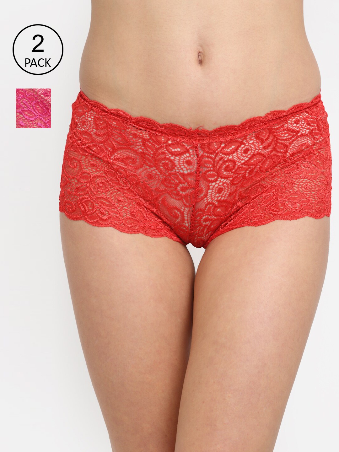 

Friskers Women Pink & Red Set of 2 Cotton Self Design Hipster