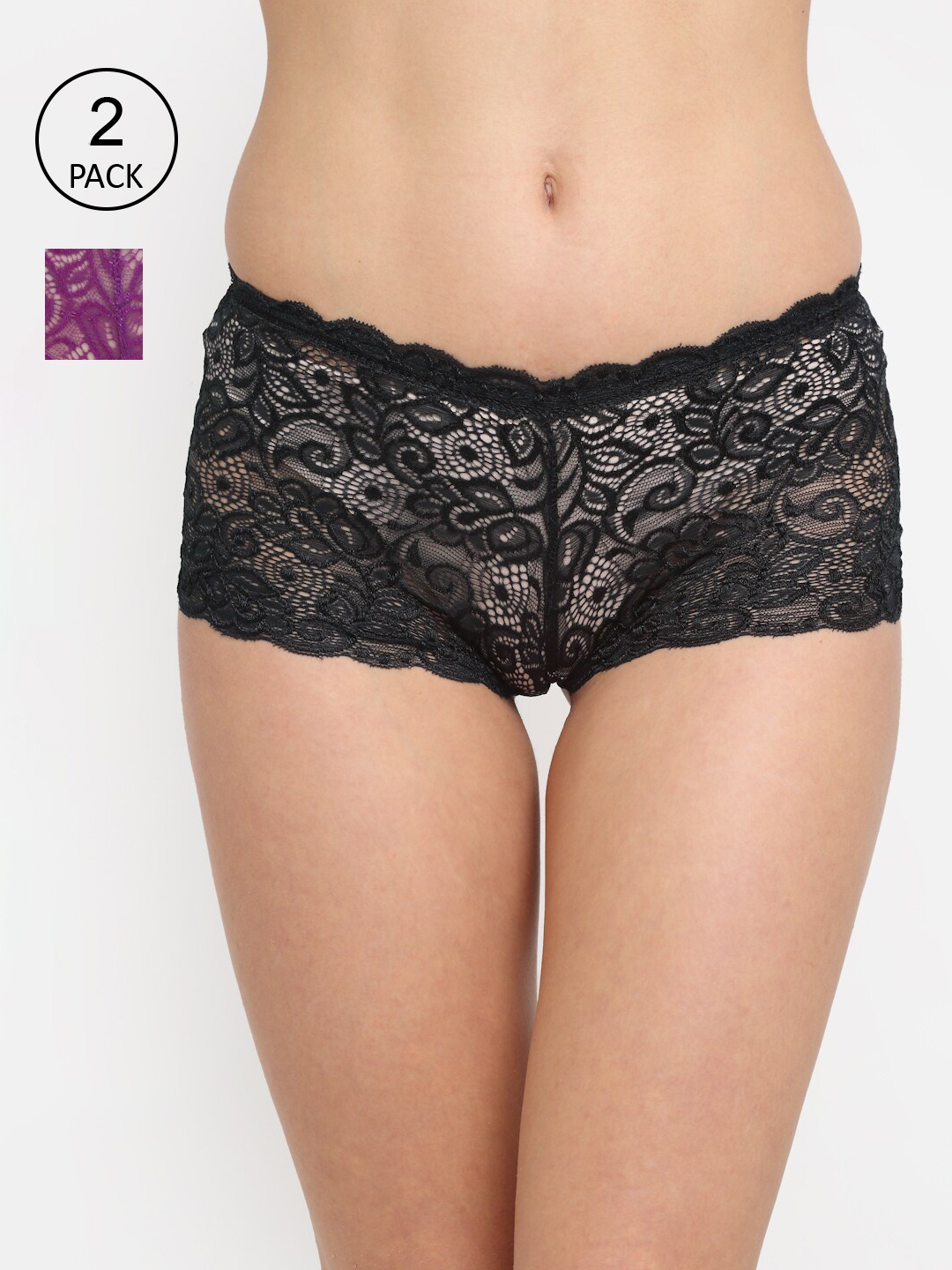 

Friskers Women Black & Purple Pack of 2 Cotton Hipster O-330-01-16-S-Black :: Purple