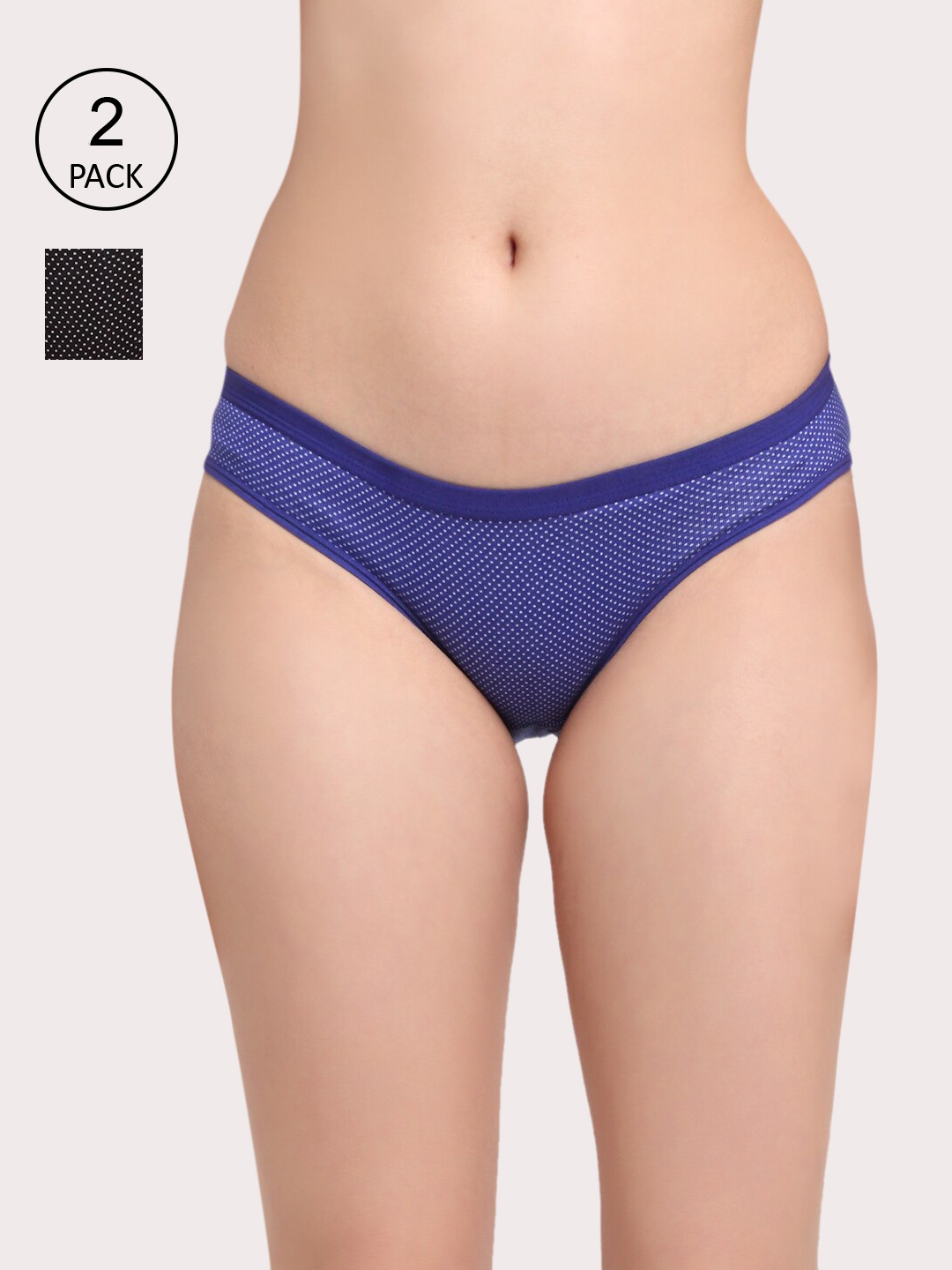 

Friskers Women Pack Of 2 Black & Blue Solid Hipster Briefs