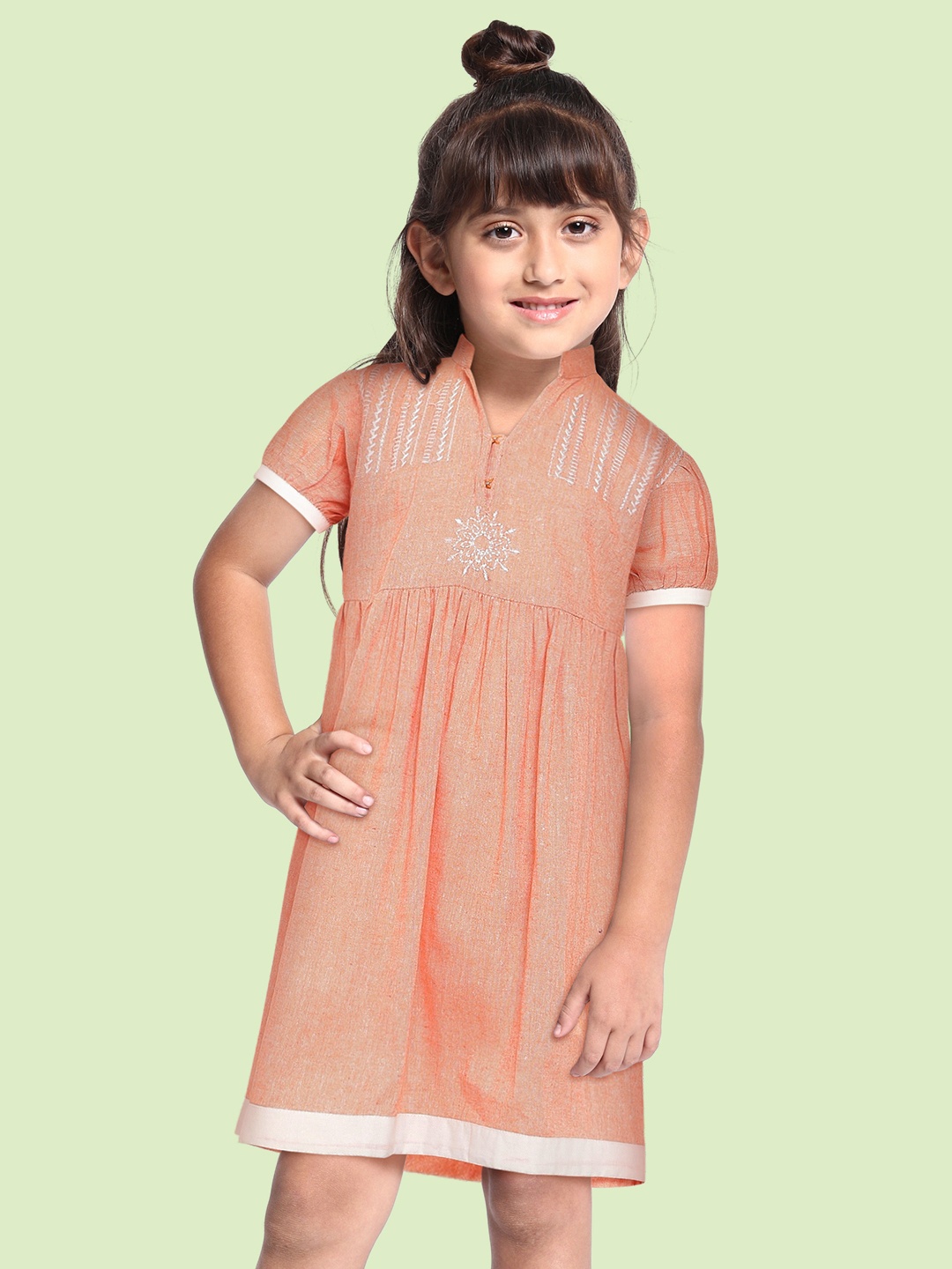 

Eimoie Peach-Coloured Ethnic Motifs Embroidered A-Line Dress