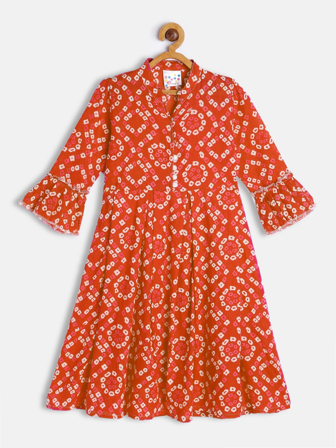 

Eimoie Orange Pure Cotton Ethnic Motifs A-Line Dress