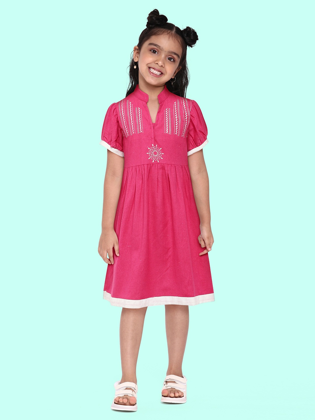 

Eimoie Pink Ethnic Motifs Embroidered Dress