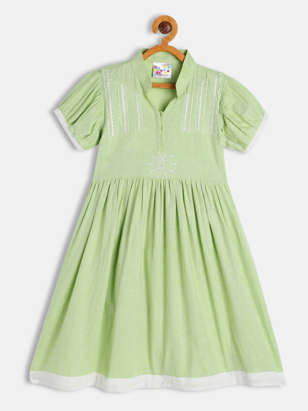 

Eimoie Green Pure Cotton A-Line Mandarin Collar Dress