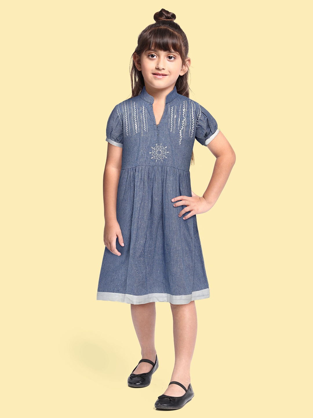 

Eimoie Blue Pure Cotton Embroidered A-Line Dress