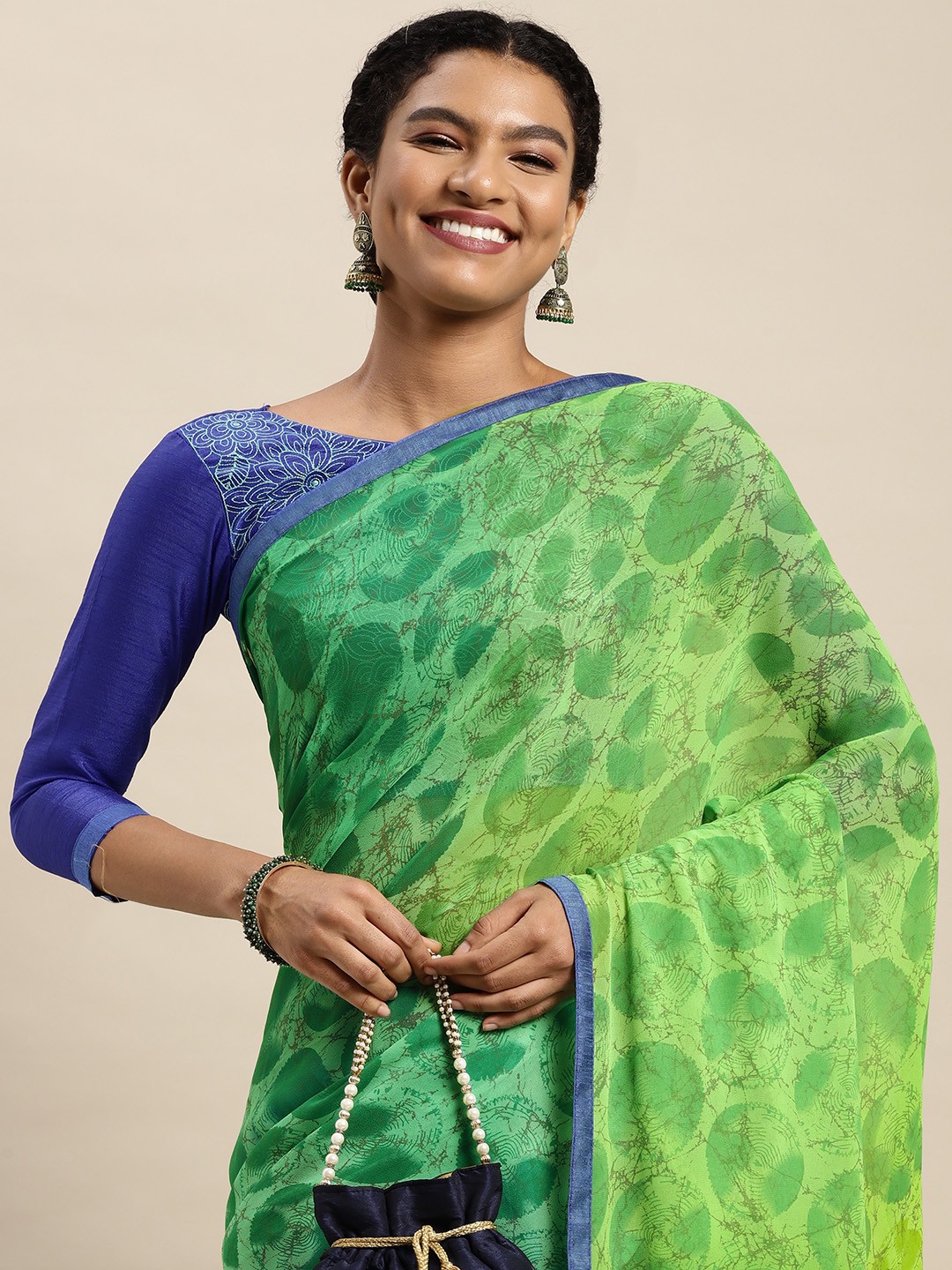 

KALINI Green & Blue Printed Pure Georgette Saree