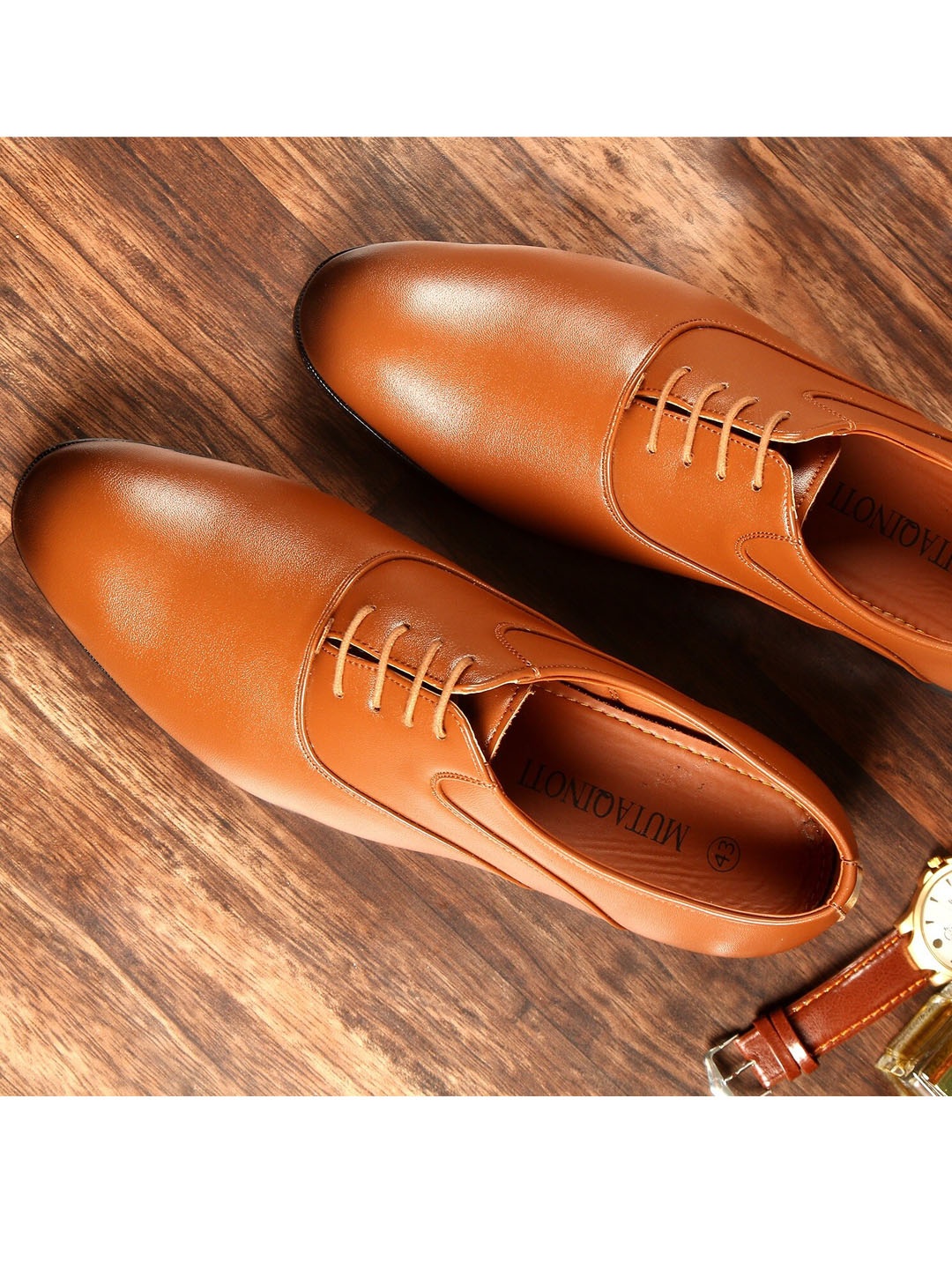 

MUTAQINOTI Men Tan Brown Solid Formal Oxfords