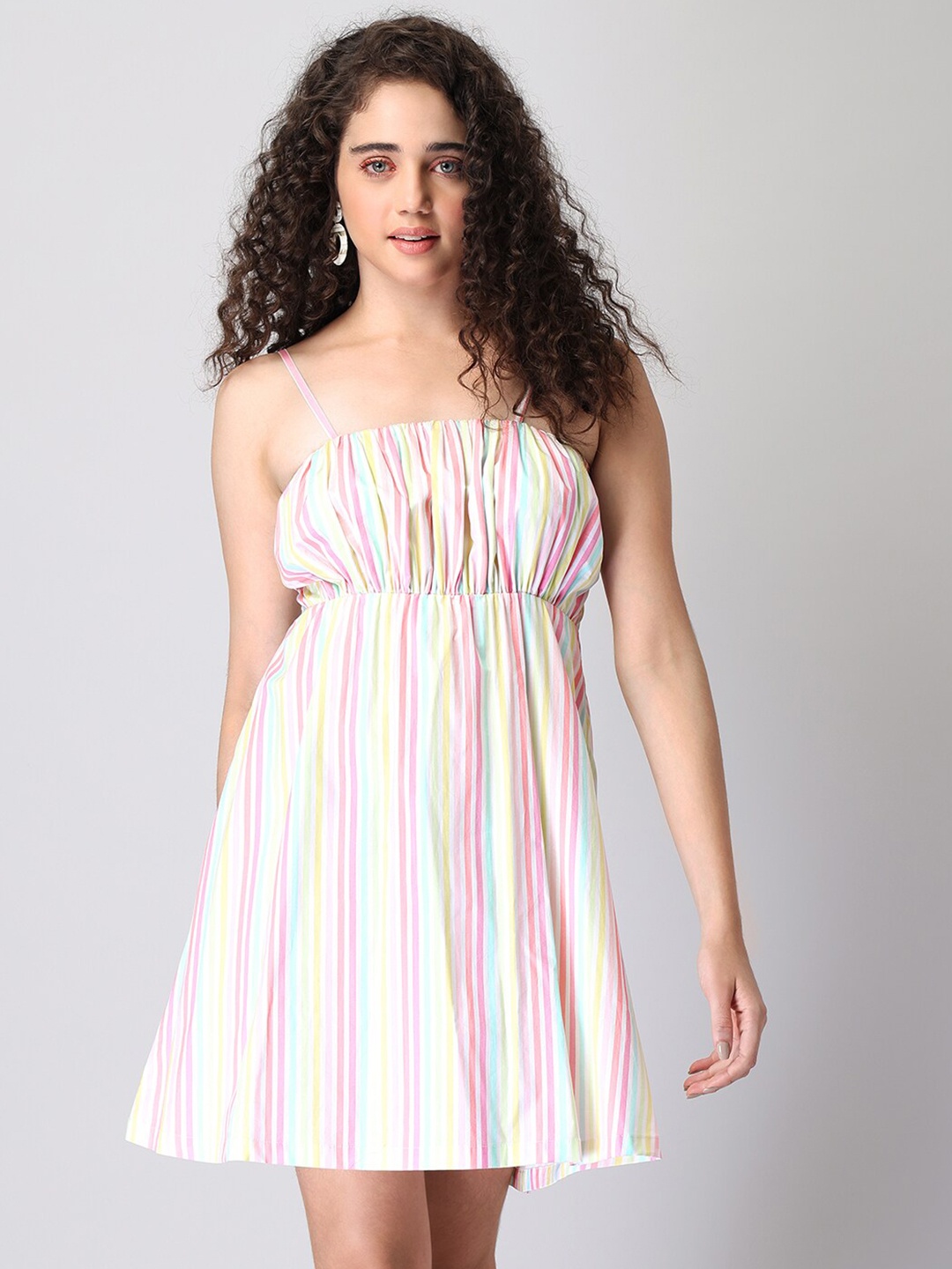 

FabAlley Women Multi Striped Cotton Empire Dress