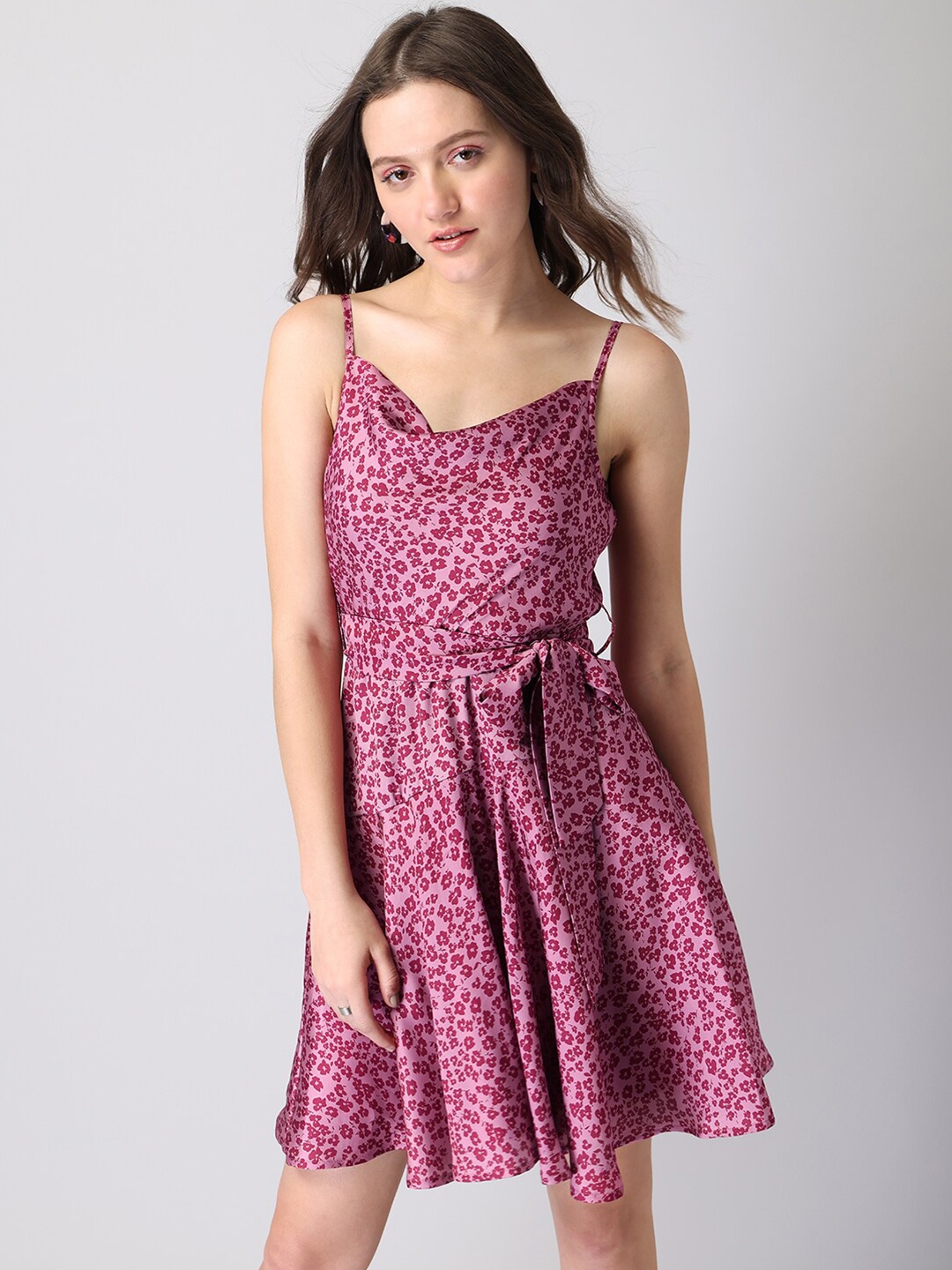 

FabAlley Pink Floral Printed Satin Dress