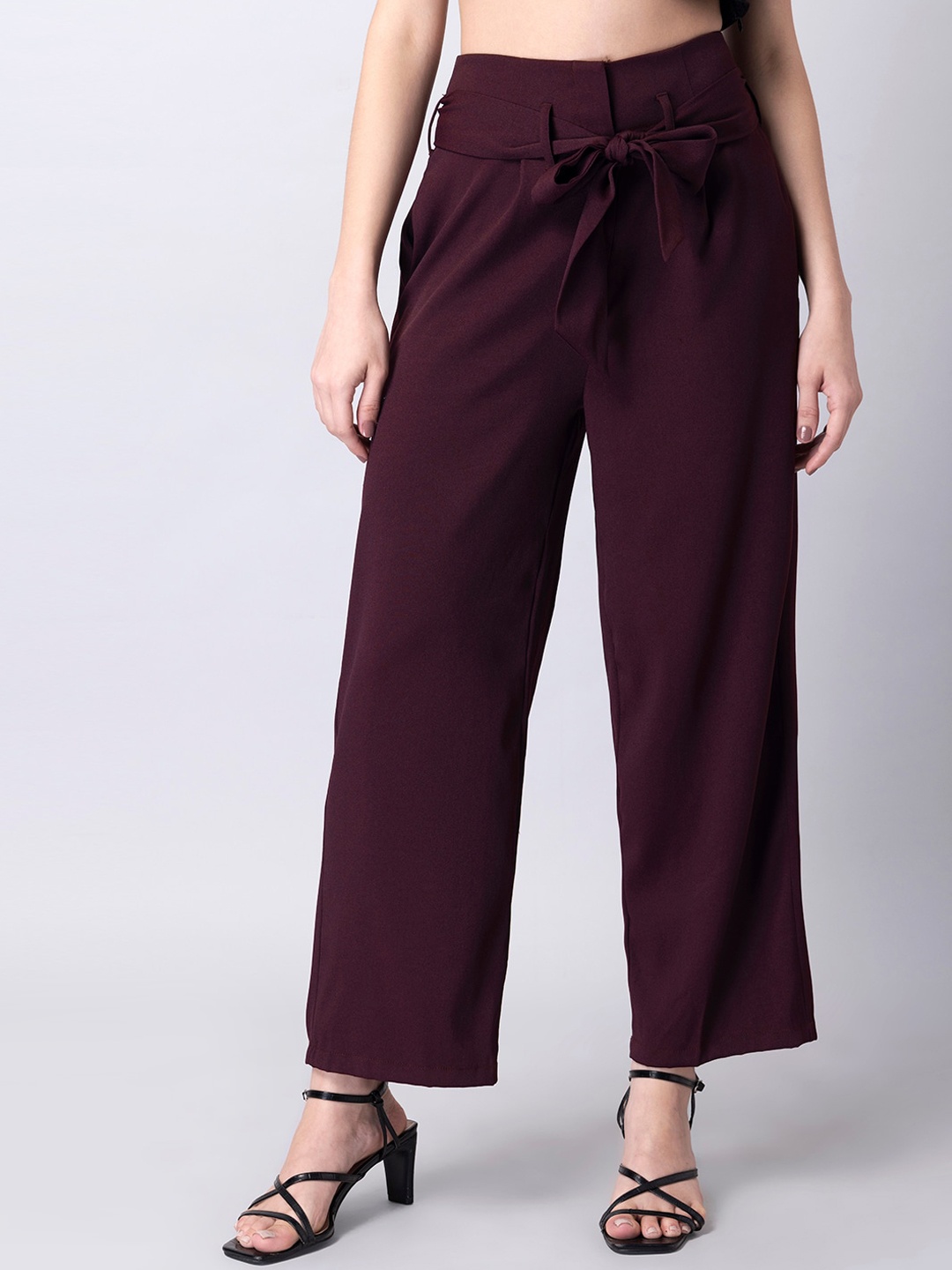 

FabAlley Women Burgundy High-Rise Parallel Trousers