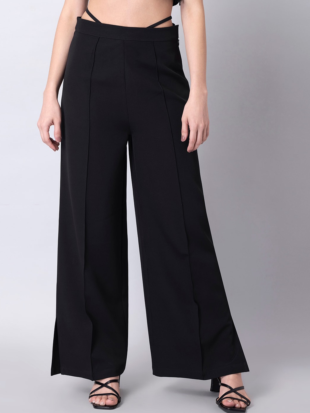 

FabAlley Women Black Straight Fit Parallel Trousers