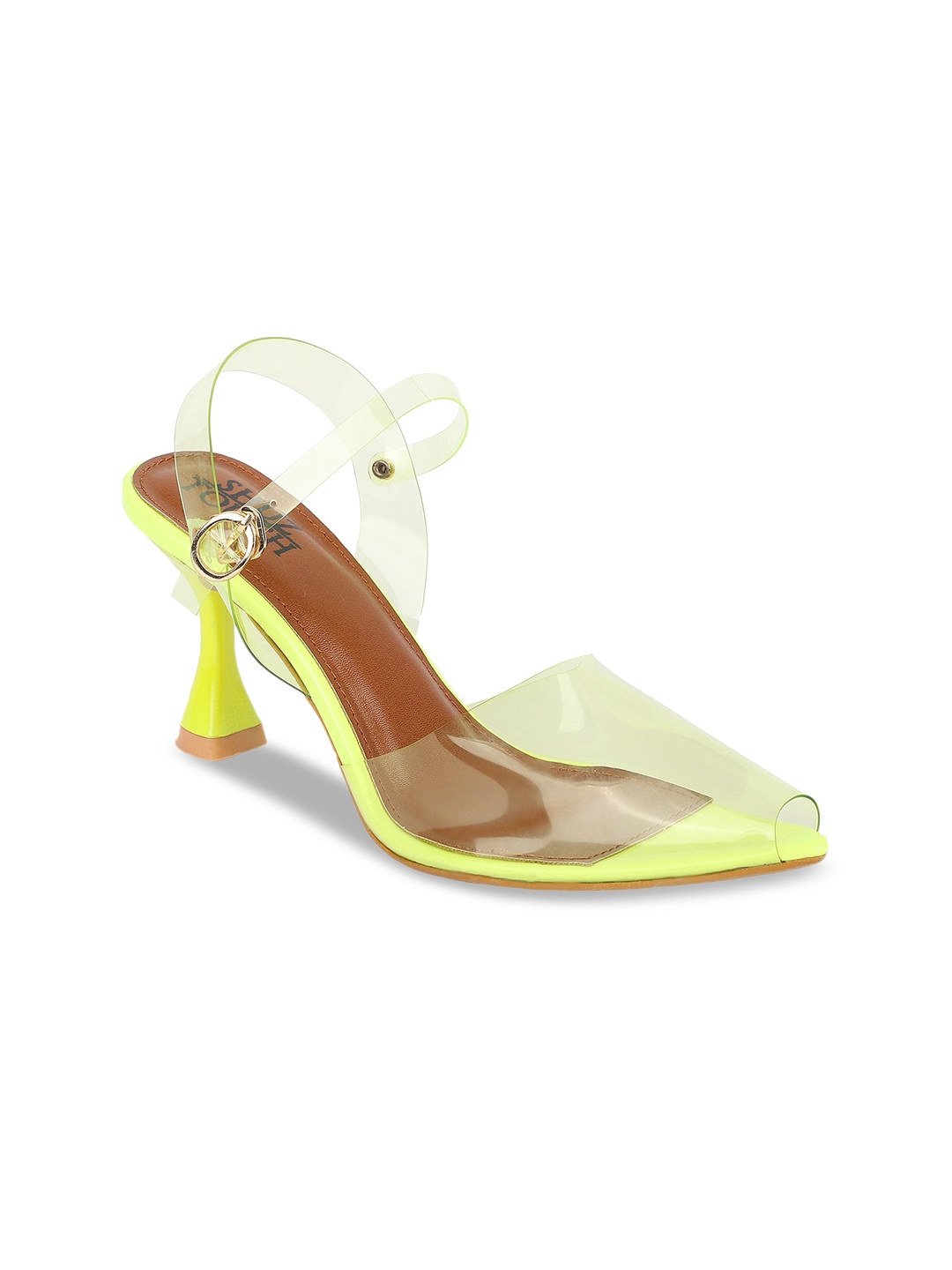 

SHUZ TOUCH Yellow & Transparent Colourblocked Block Pumps