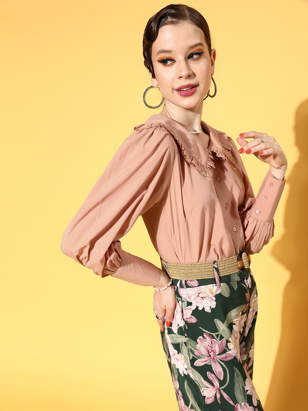 

plusS Women Classy Beige Solid New Neckline Shirt
