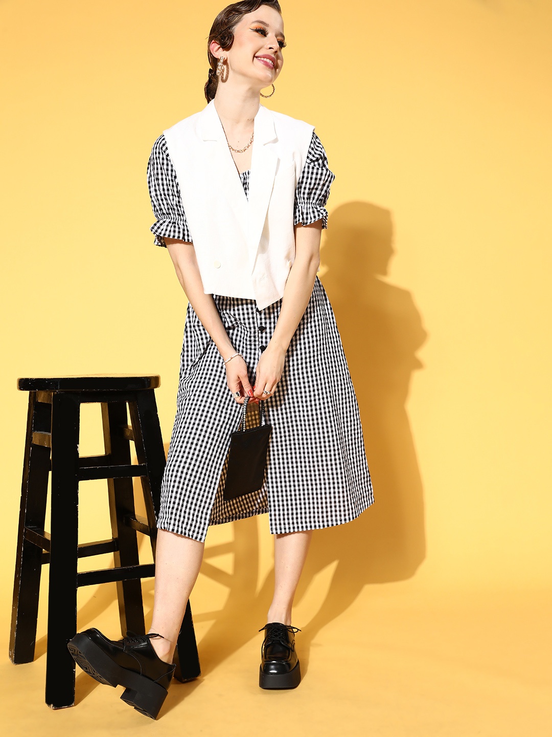

plusS Black & White Checked A-Line Dress