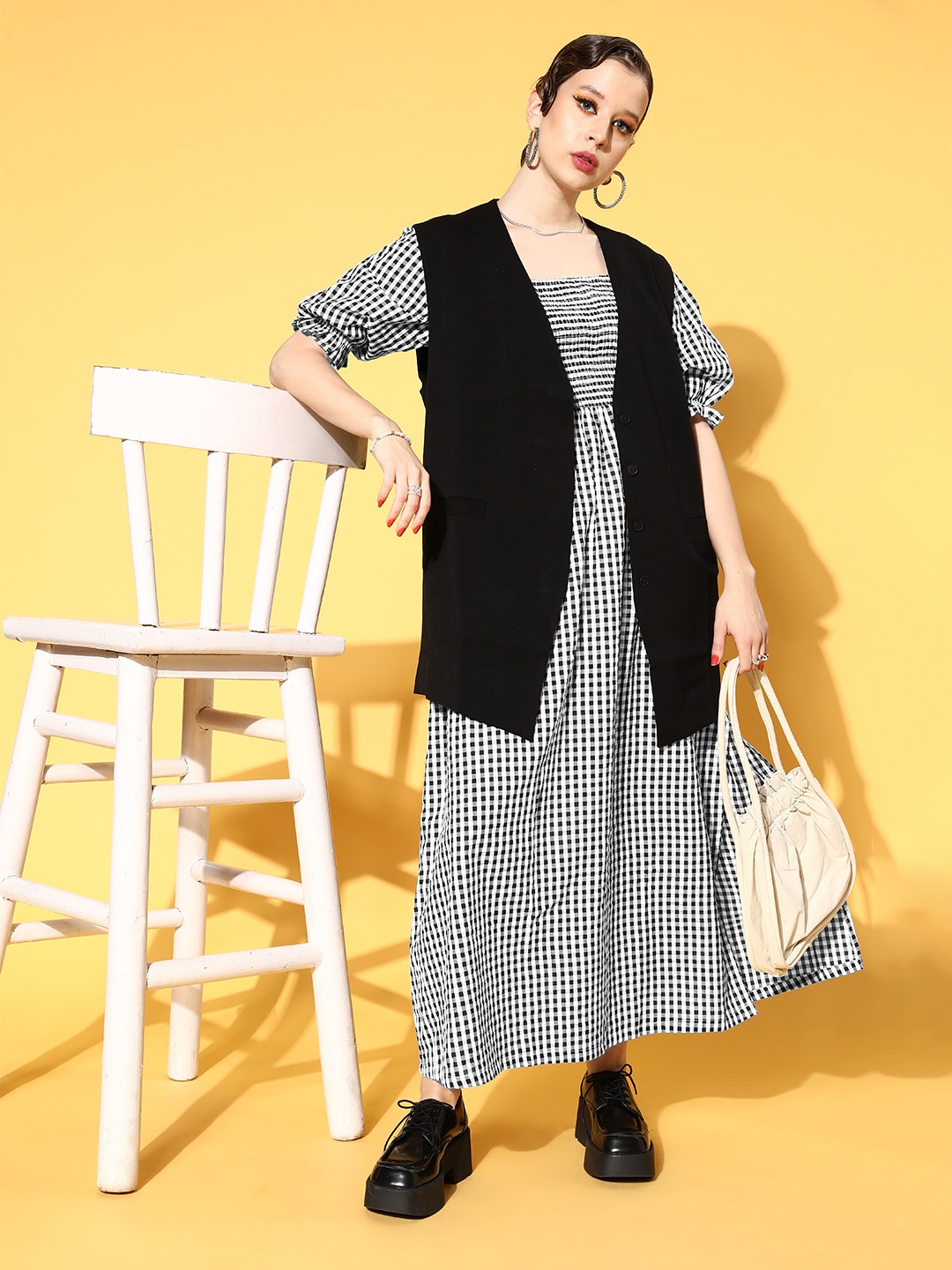 

plusS Black & White Checked Maxi Dress