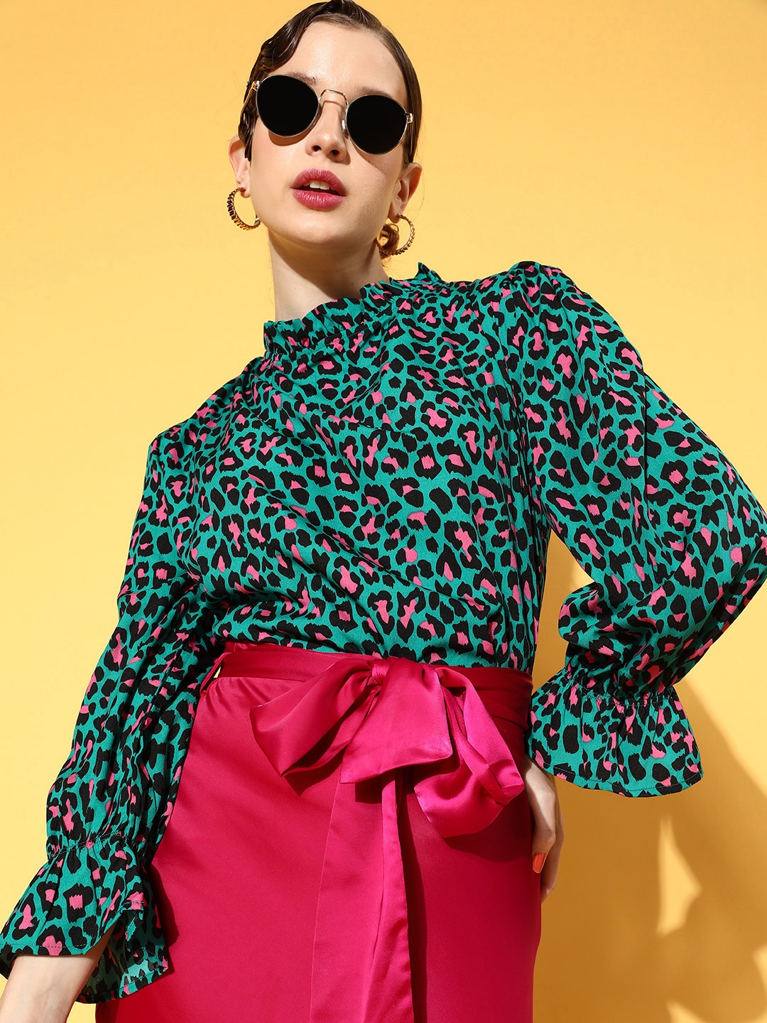

plusS Women Gorgeous Green Animal Printed New Neckline Top