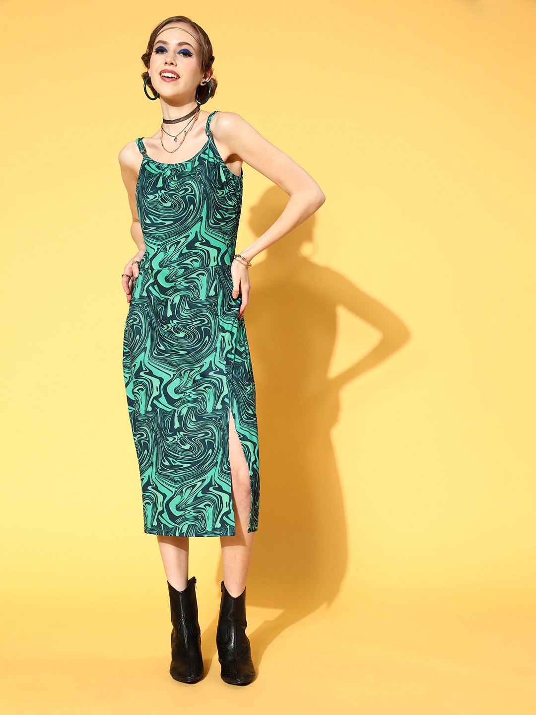

plusS Green A-Line Midi Dress