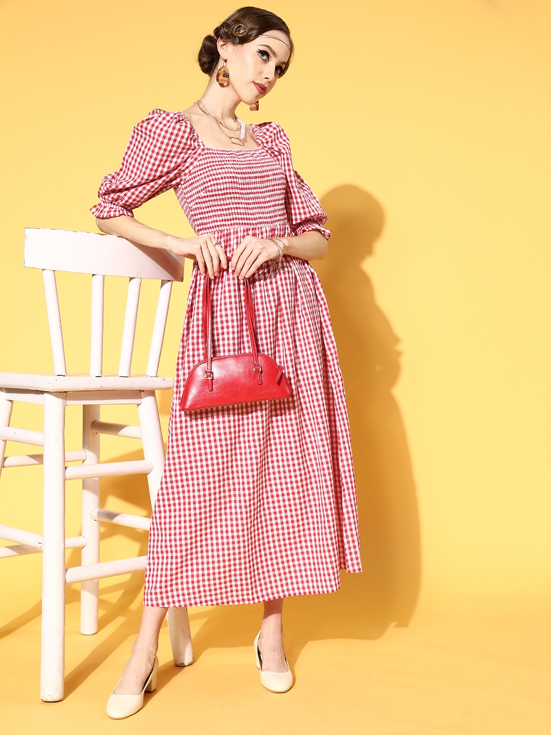 

plusS Red & White Checked Maxi Dress