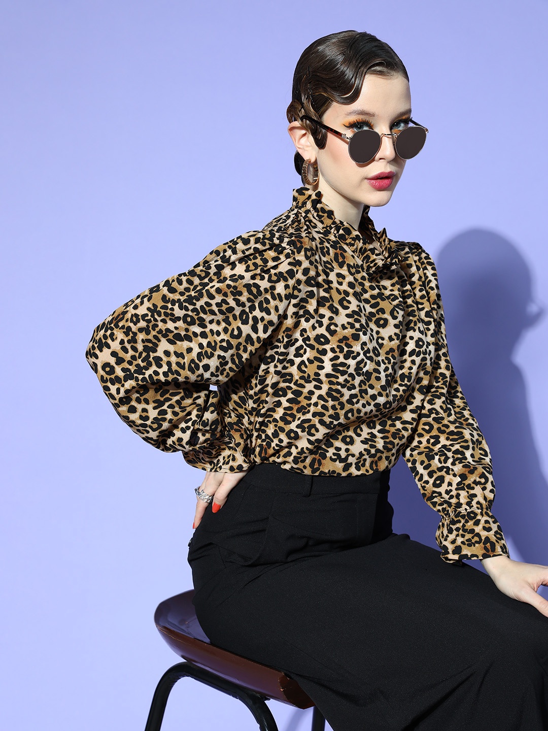 

plusS Women Classy Beige Animal Printed New Neckline Top