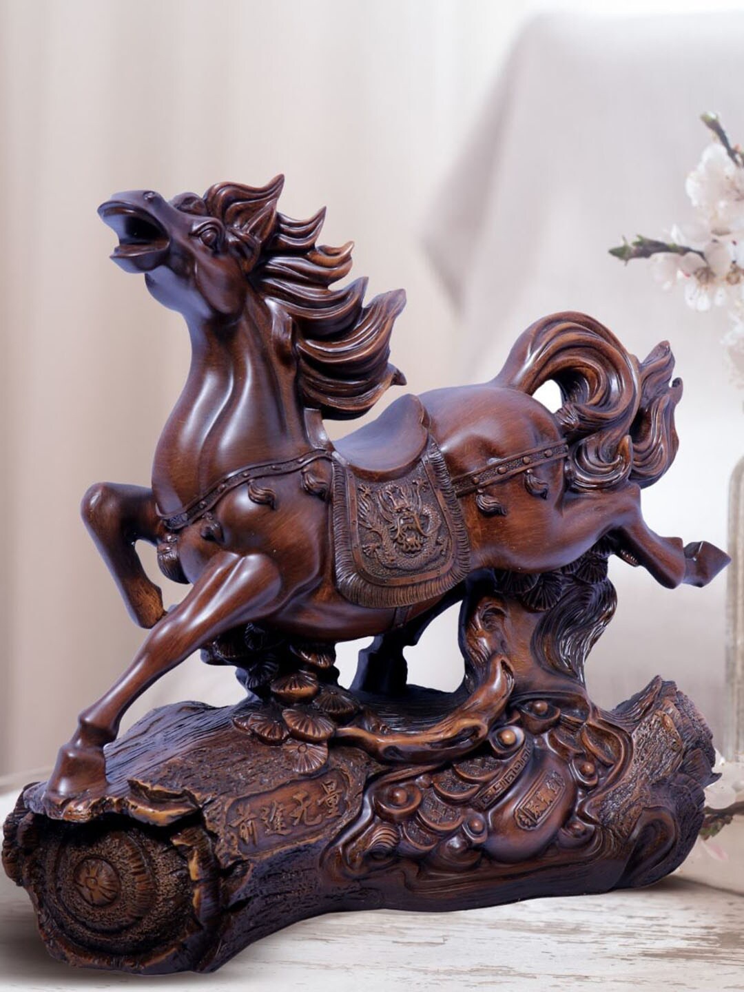 THE WHITE INK DECOR Brown Horse Statue Showpiece