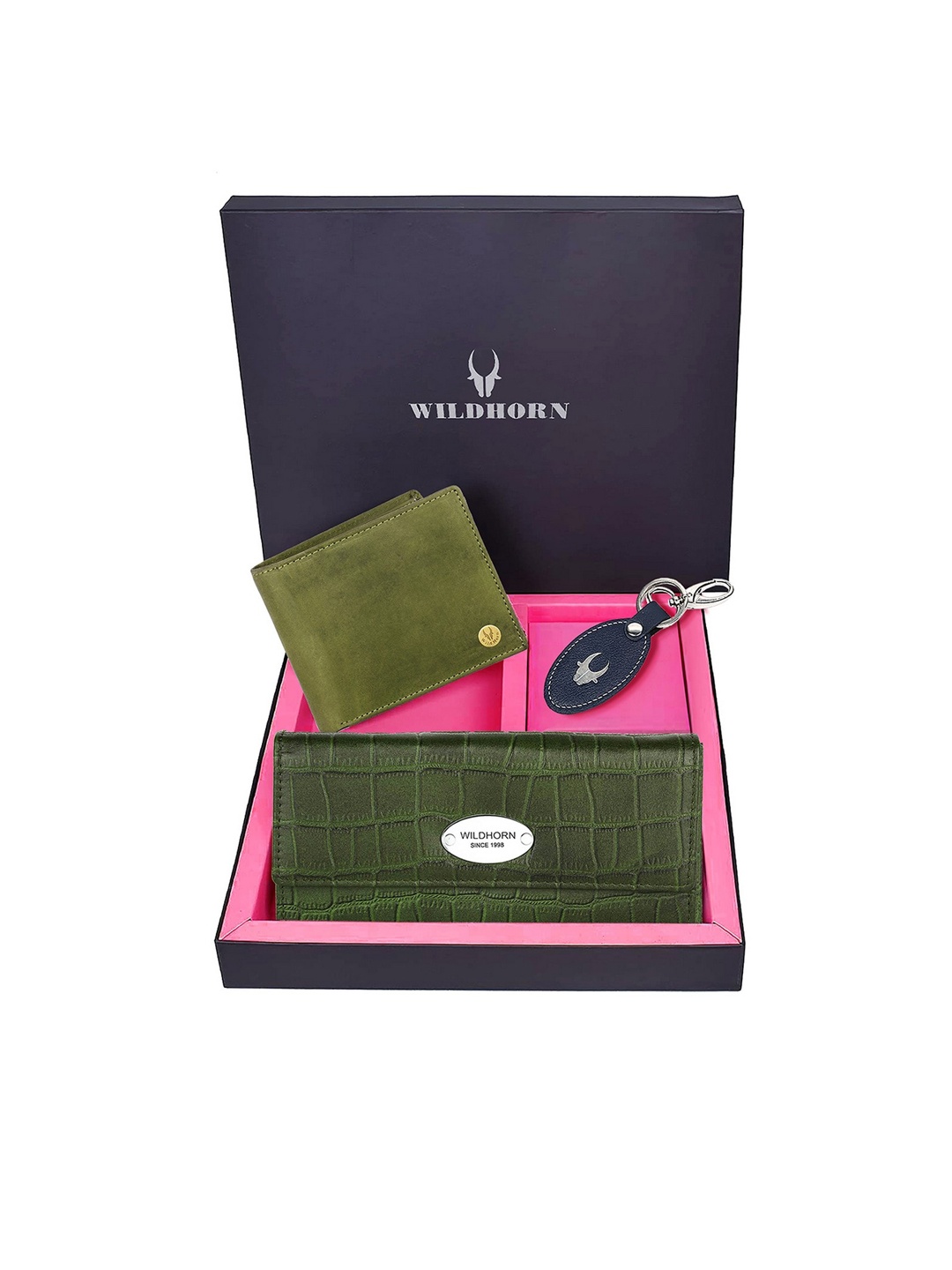 

WildHorn Unisex Green & Blue Solid Premium Leather Accessory Gift Set