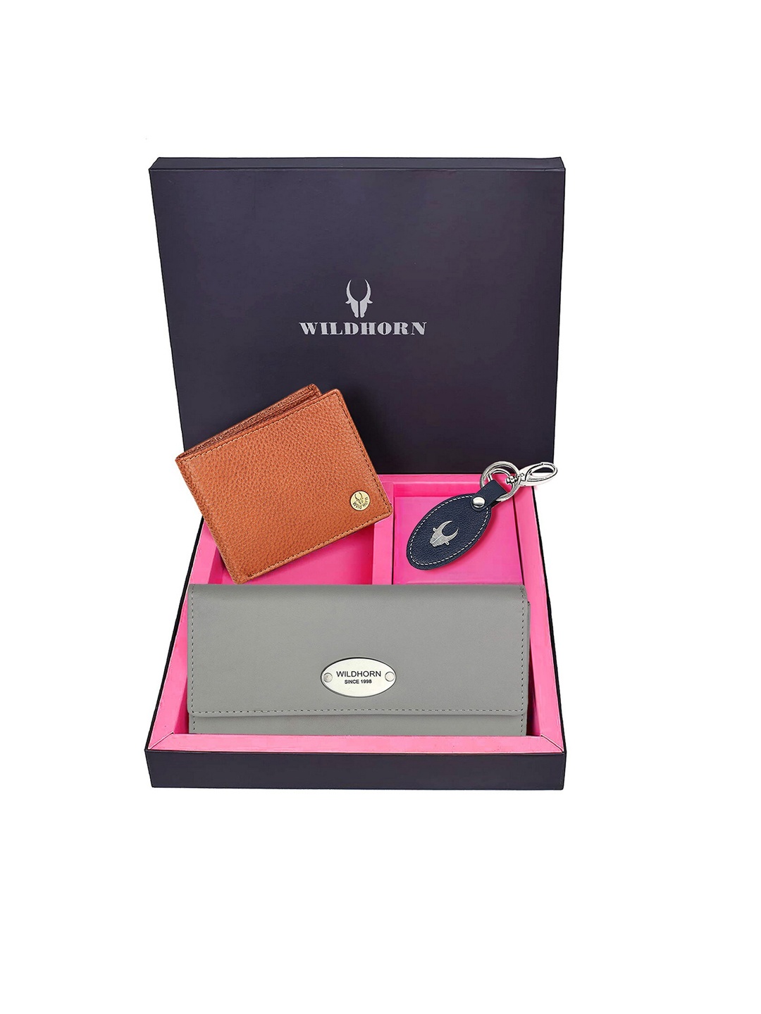 

WildHorn Unisex Tan-Brown & Grey Solid Premium Leather Accessory Gift Set