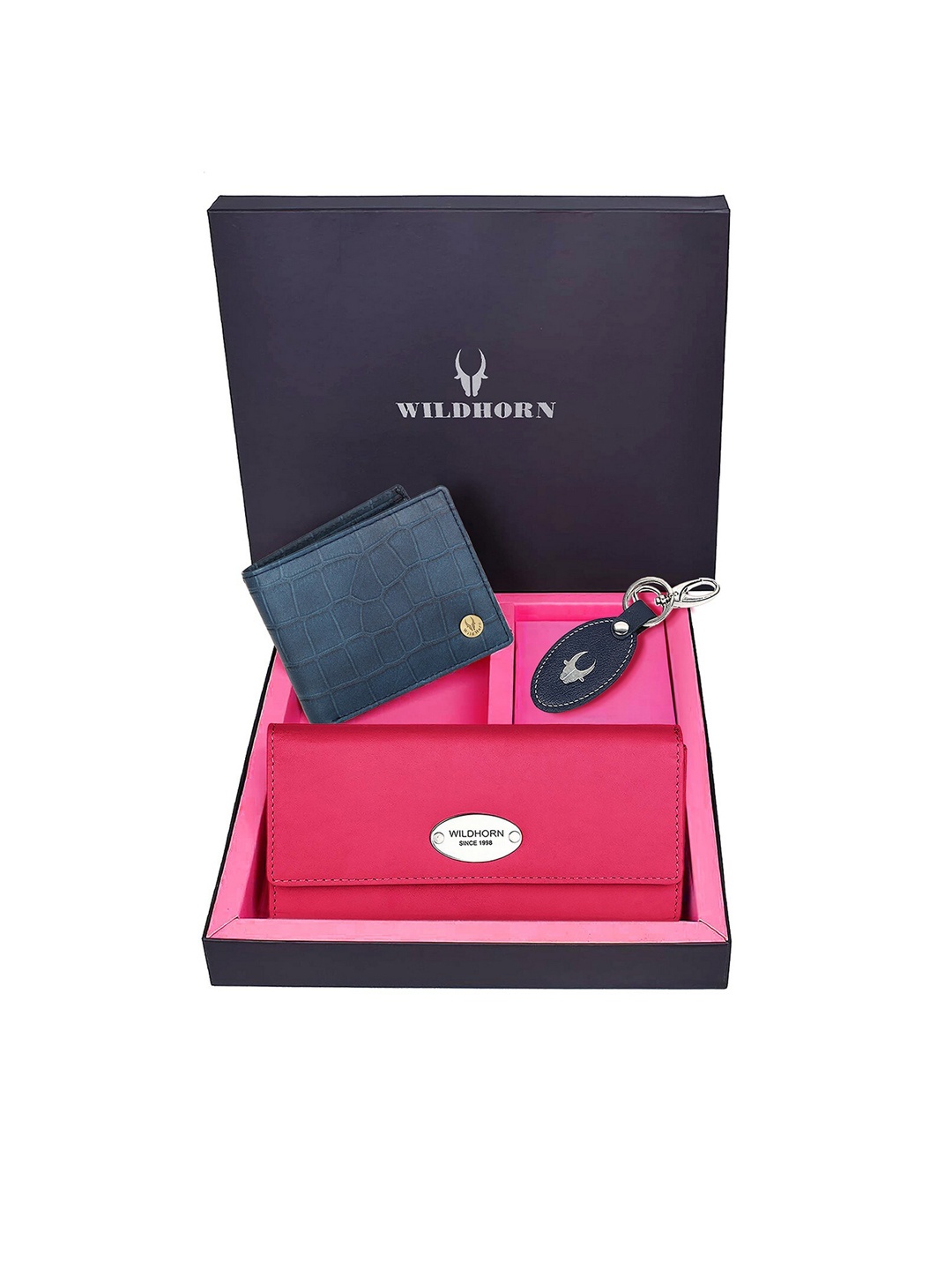 

WildHorn Unisex Blue & Pink Solid Premium Leather Accessory Gift Set