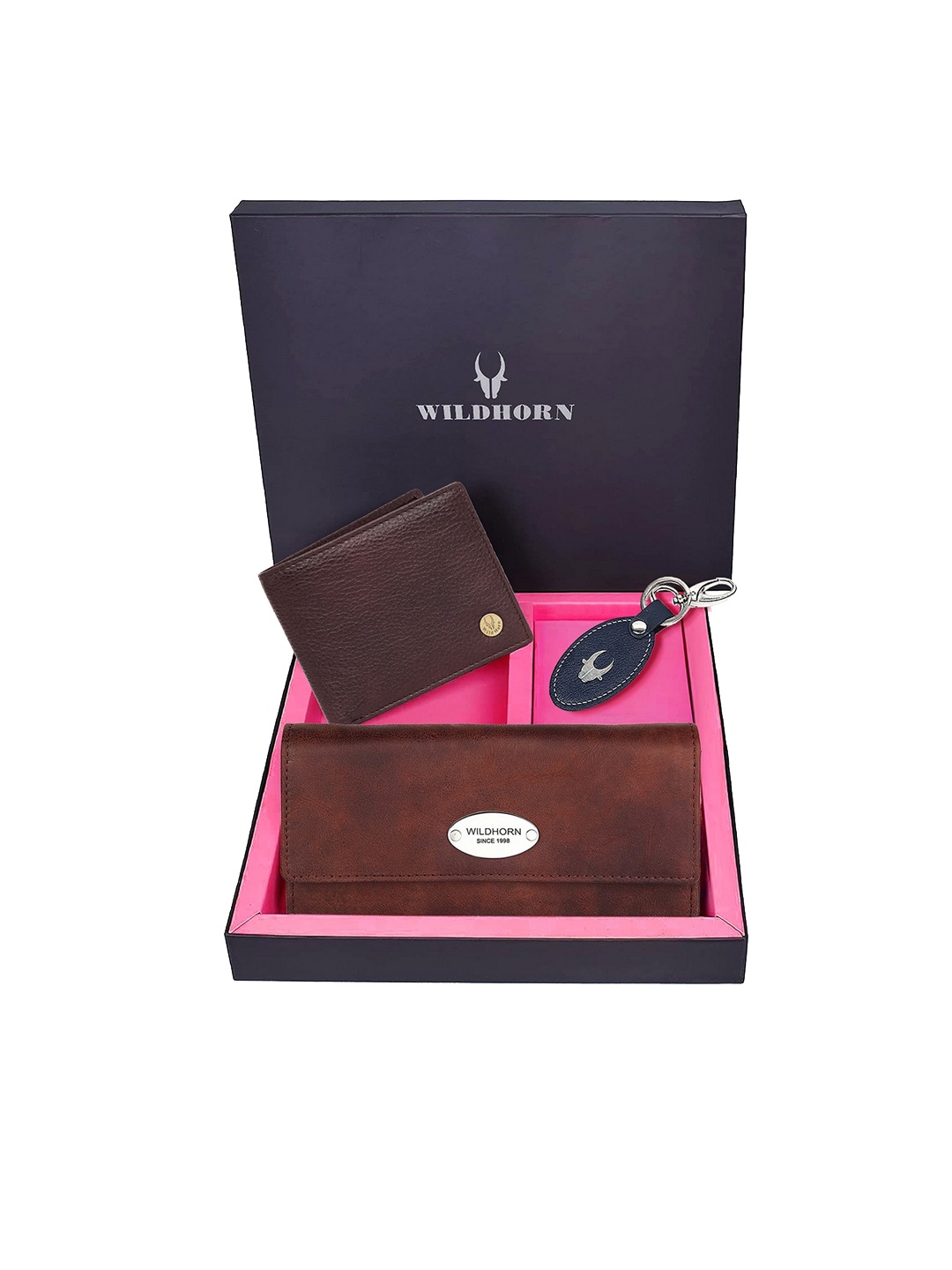 

WildHorn Unisex Brown & Blue Solid Premium Leather Accessory Gift Set