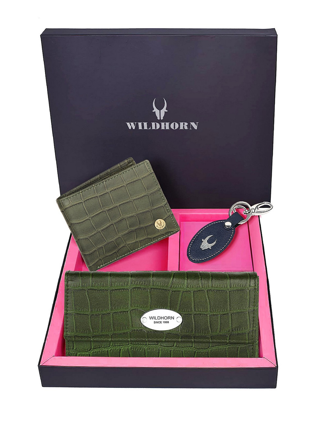 

WildHorn Unisex Green & Blue Textured Premium Leather Accessory Gift Set