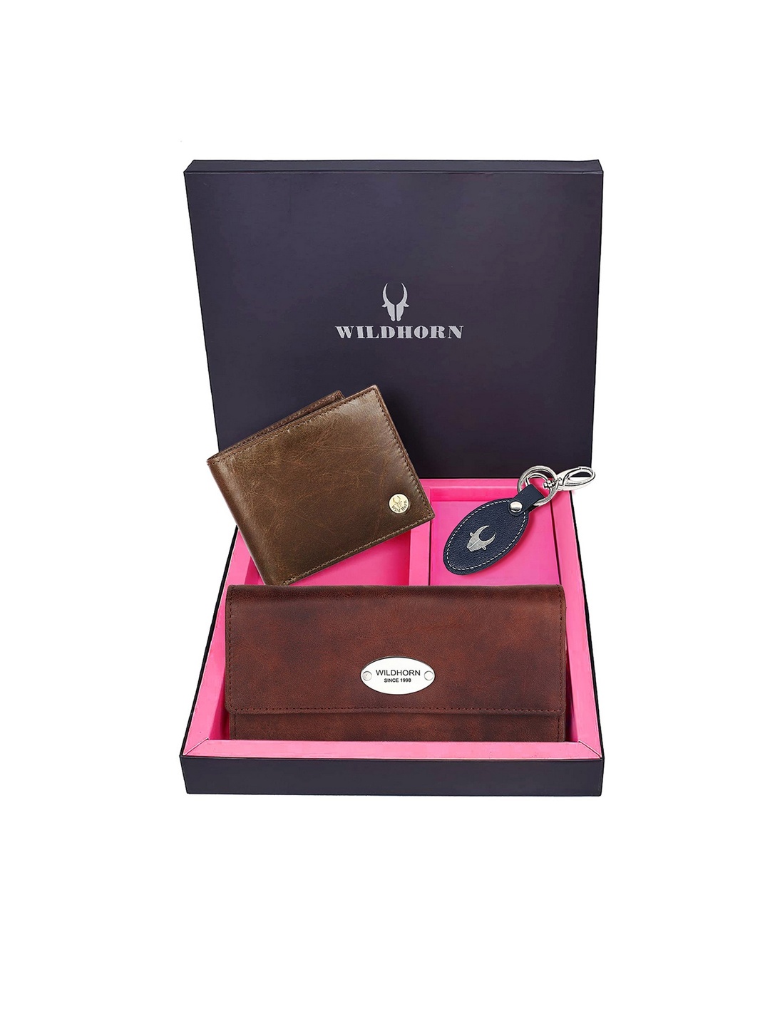 

WildHorn Unisex Brown & Blue Solid Premium Leather Accessory Gift Set
