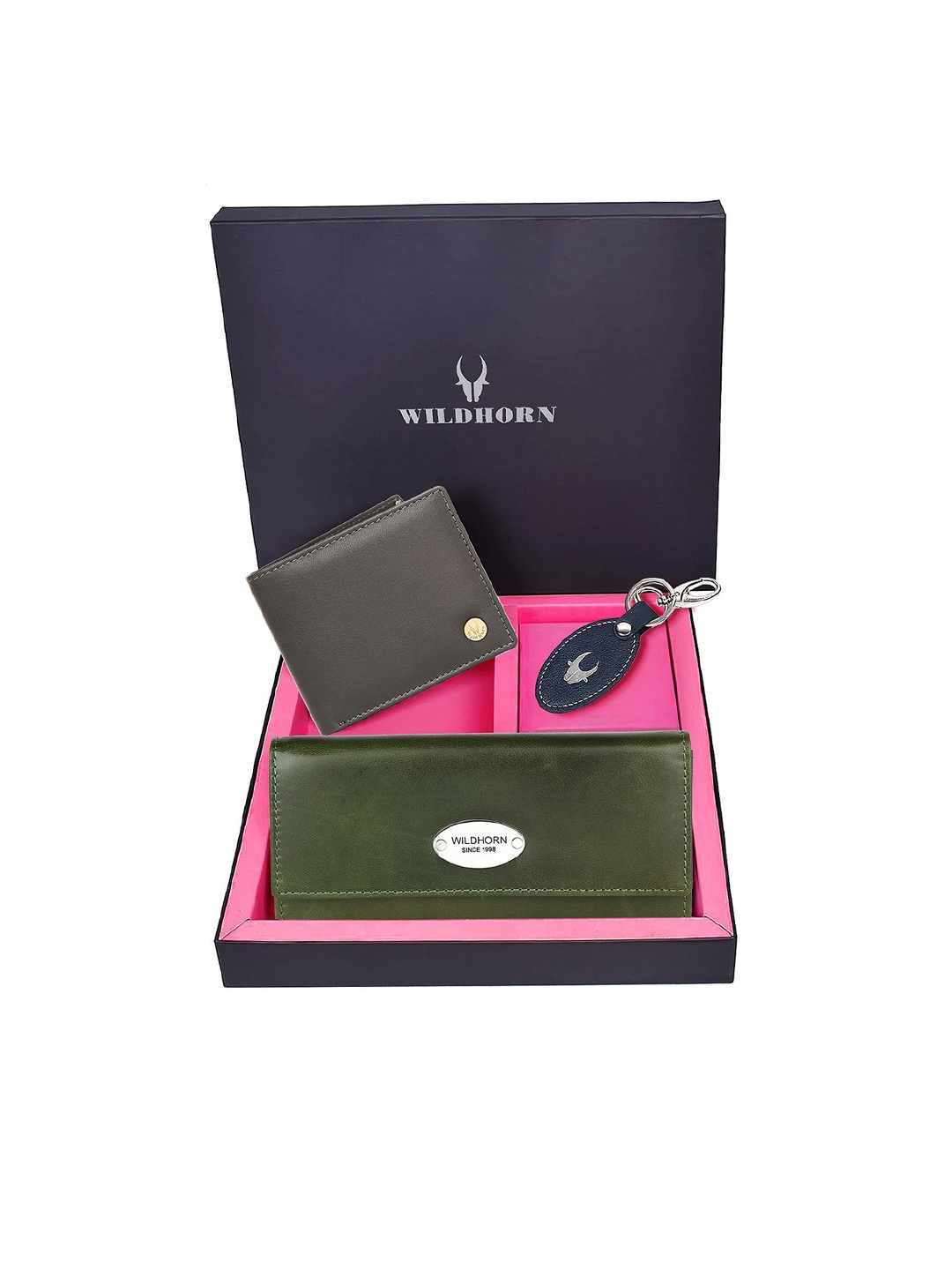 

WildHorn Unisex Green & Blue Solid Premium Leather Accessory Gift Set