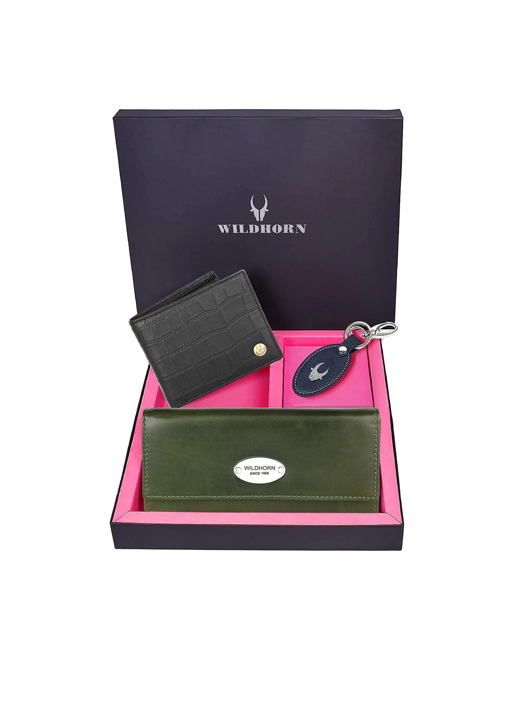 

WildHorn Unisex Green & Black Solid Premium Leather Accessory Gift Set