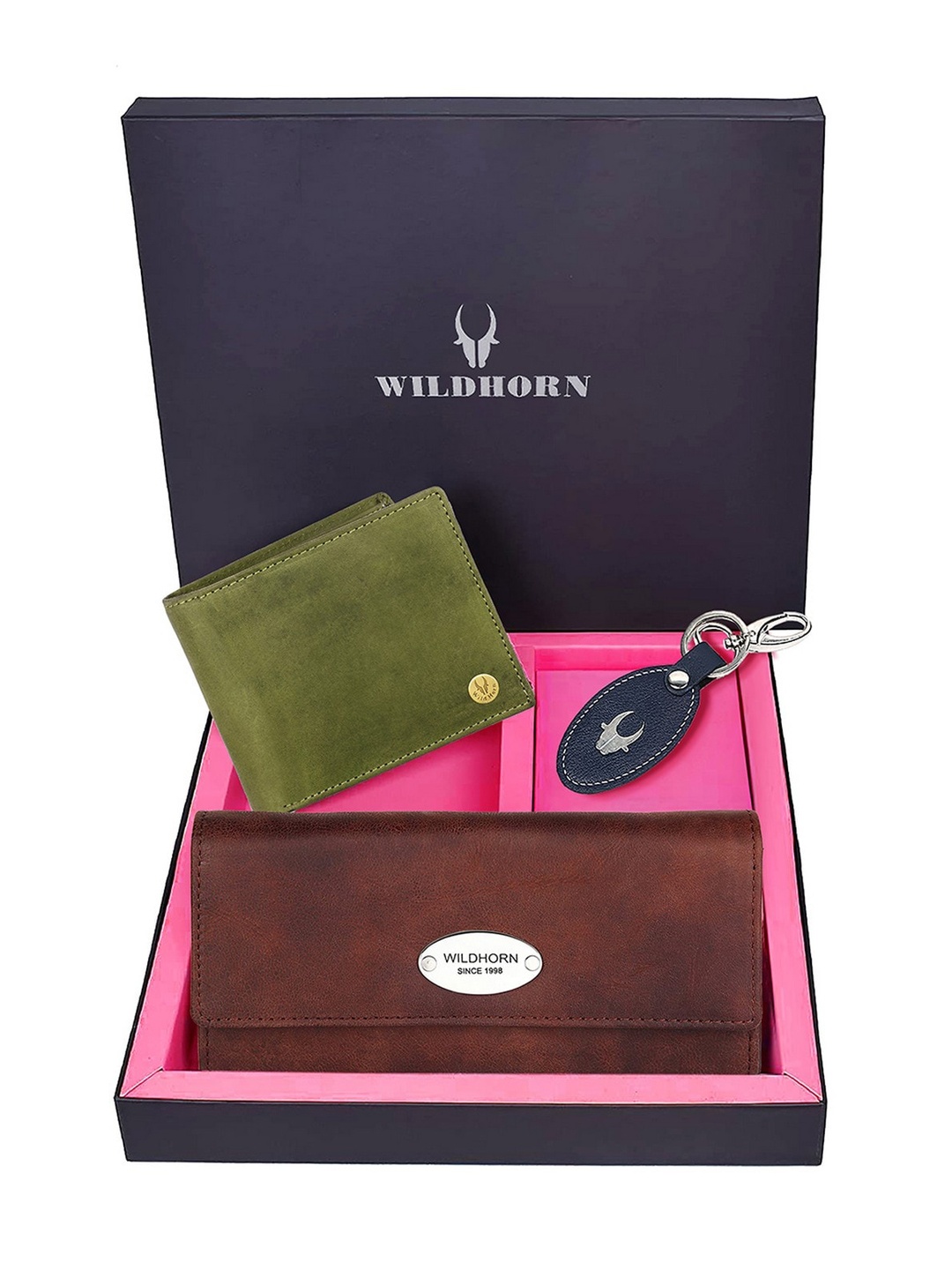 

WildHorn Unisex Green & Brown Solid Premium Leather Accessory Gift Set