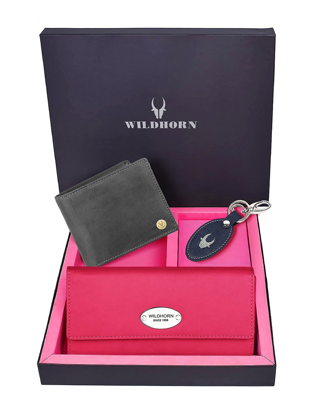 

WildHorn Unisex Pink & Black Solid Premium Leather Accessory Gift Set
