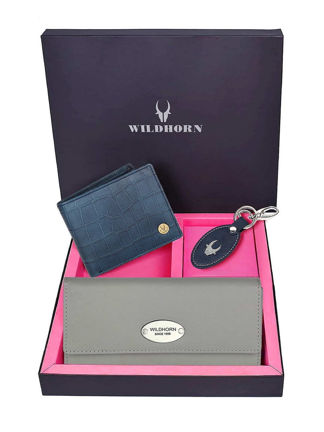 

WildHorn Unisex Grey & Blue Premium Leather Accessory Gift Set