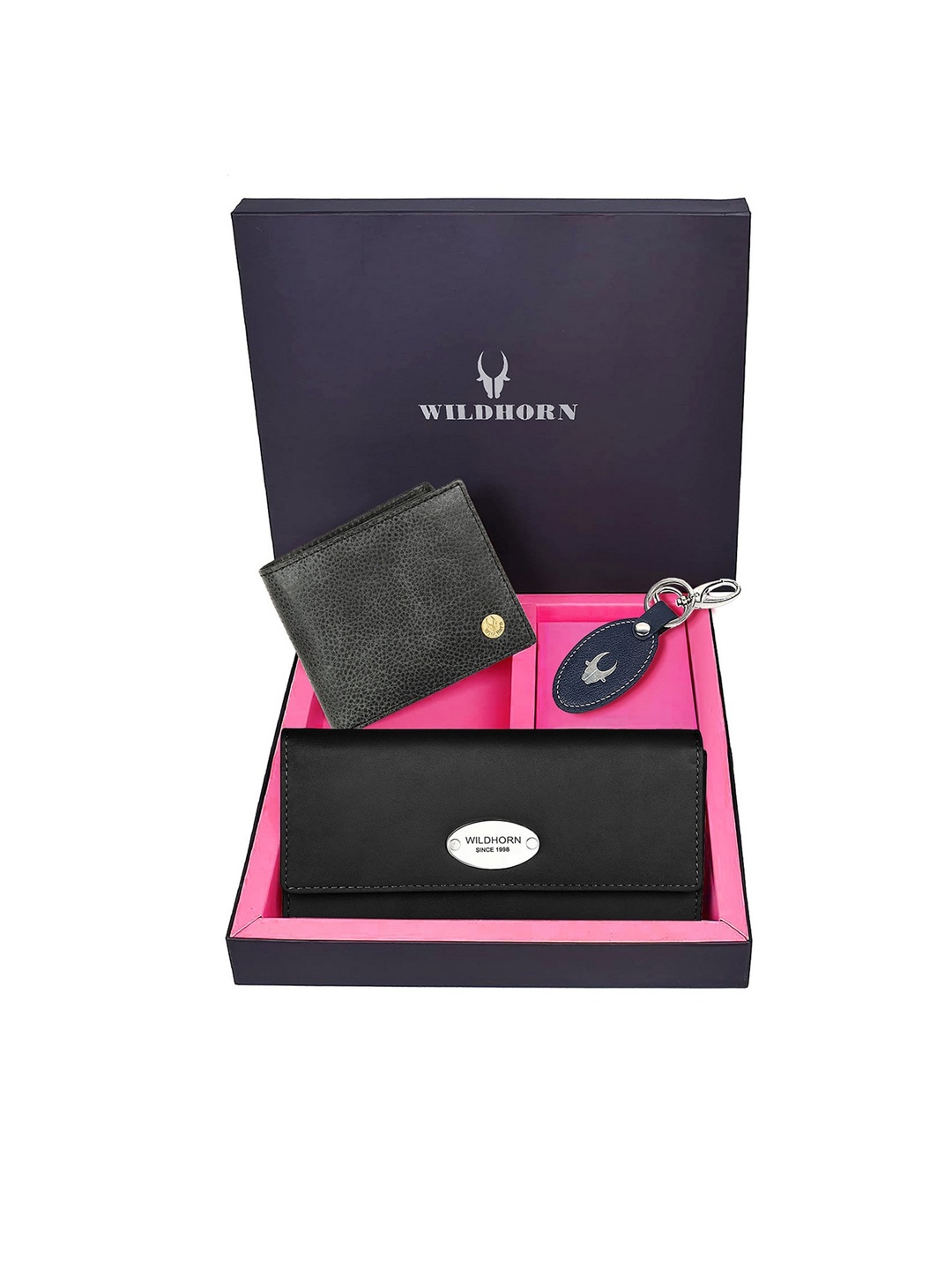

WildHorn Unisex Black Solid Premium Leather Accessory Gift Set