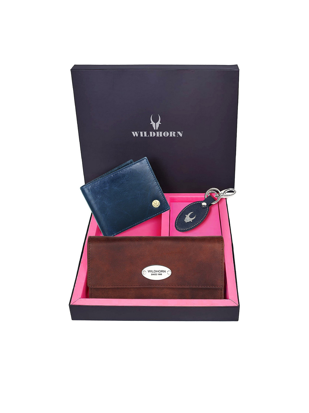 

WildHorn Unisex Solid Leather Accessory Gift Set, Blue