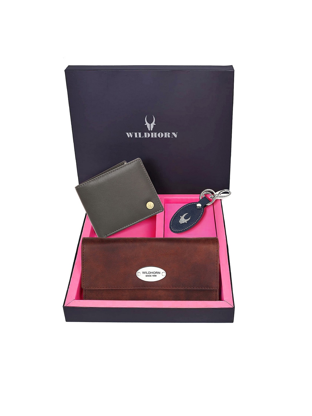 

WildHorn Unisex Solid Leather Accessory Gift Set, Brown