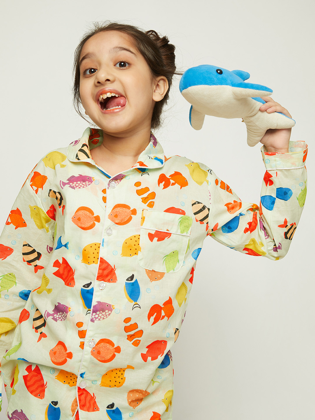 

frangipani Kids Yellow & Blue Printed Pure Cotton Night suit