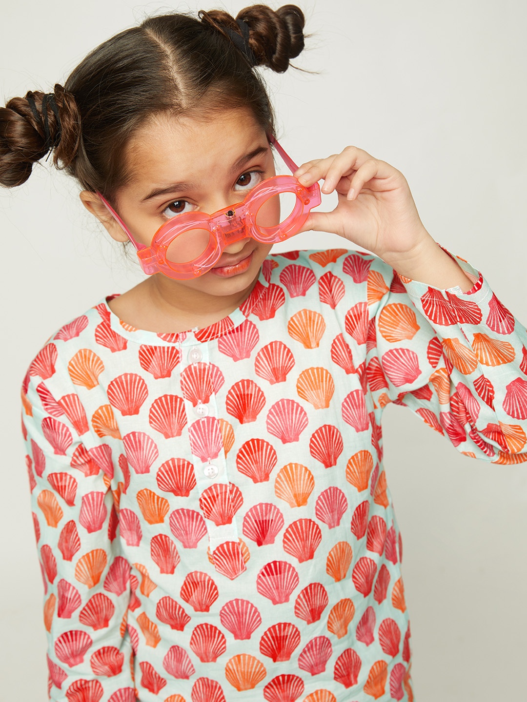 

frangipani Unisex Kids Pink & White Printed Pure Cotton Night suit