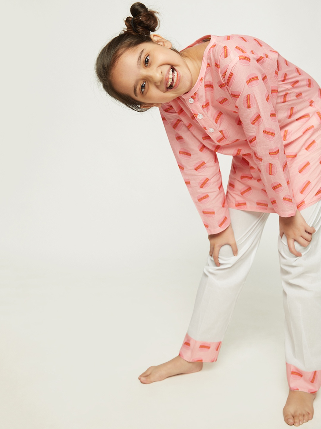 

frangipani Girls Pink & White Printed Night suit