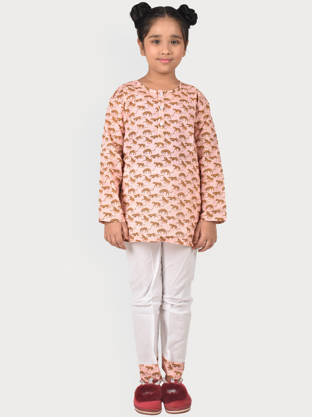 

frangipani Girls Orange & Pink Printed Cotton Night Suit