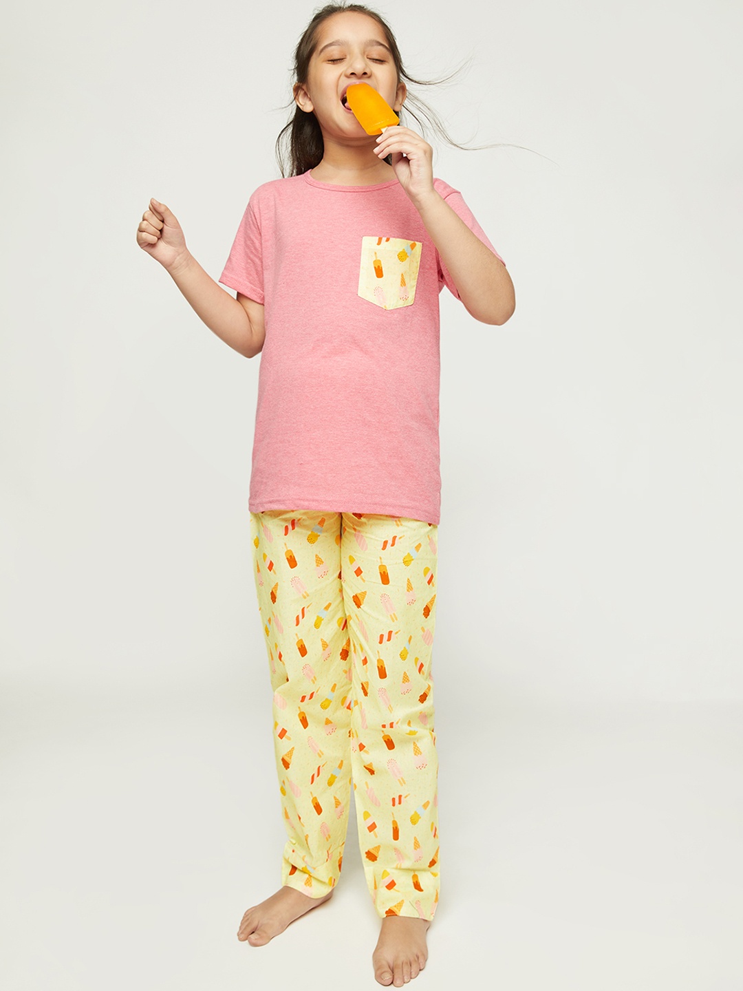 

frangipani Kids Pink & Yellow Pure Cotton Night suit