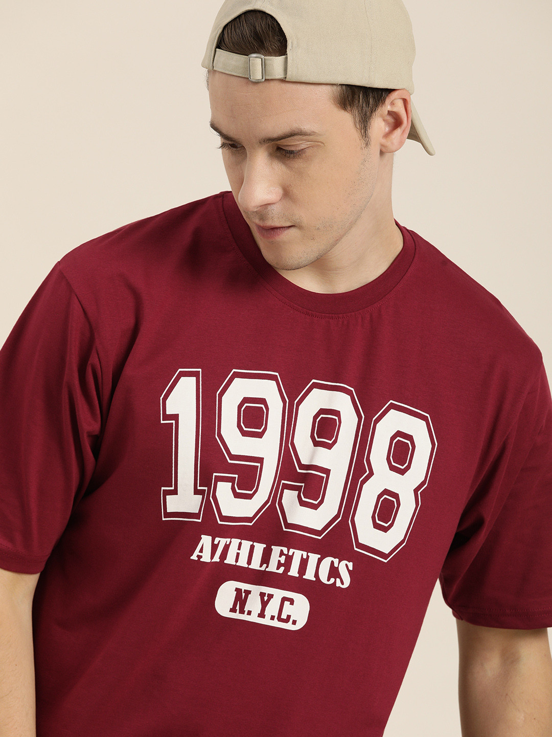 

DILLINGER Men Maroon & White Typography Print Pure Cotton Loose T-shirt