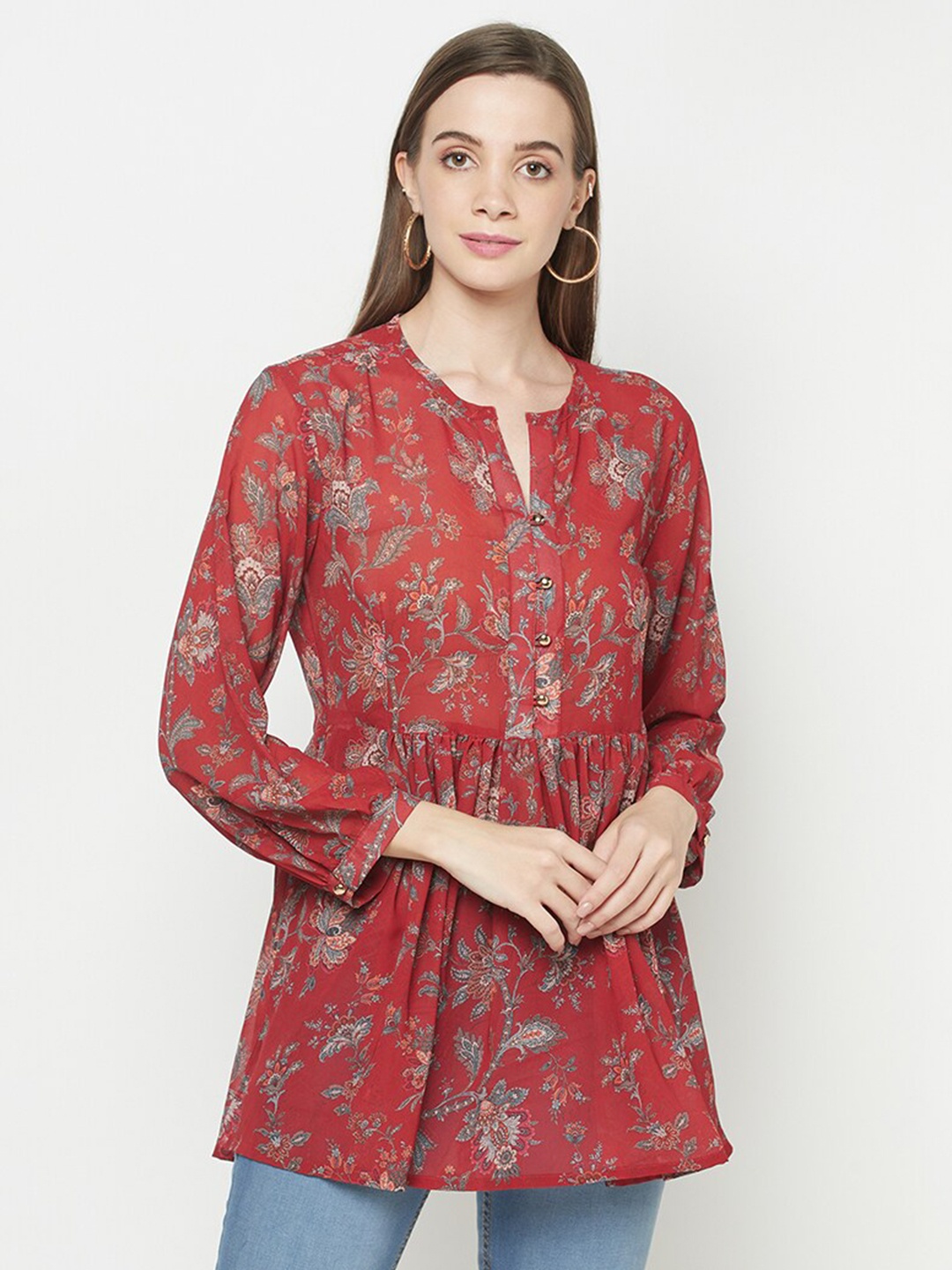 

Safaa Women Maroon Floral Printed Georgette Top