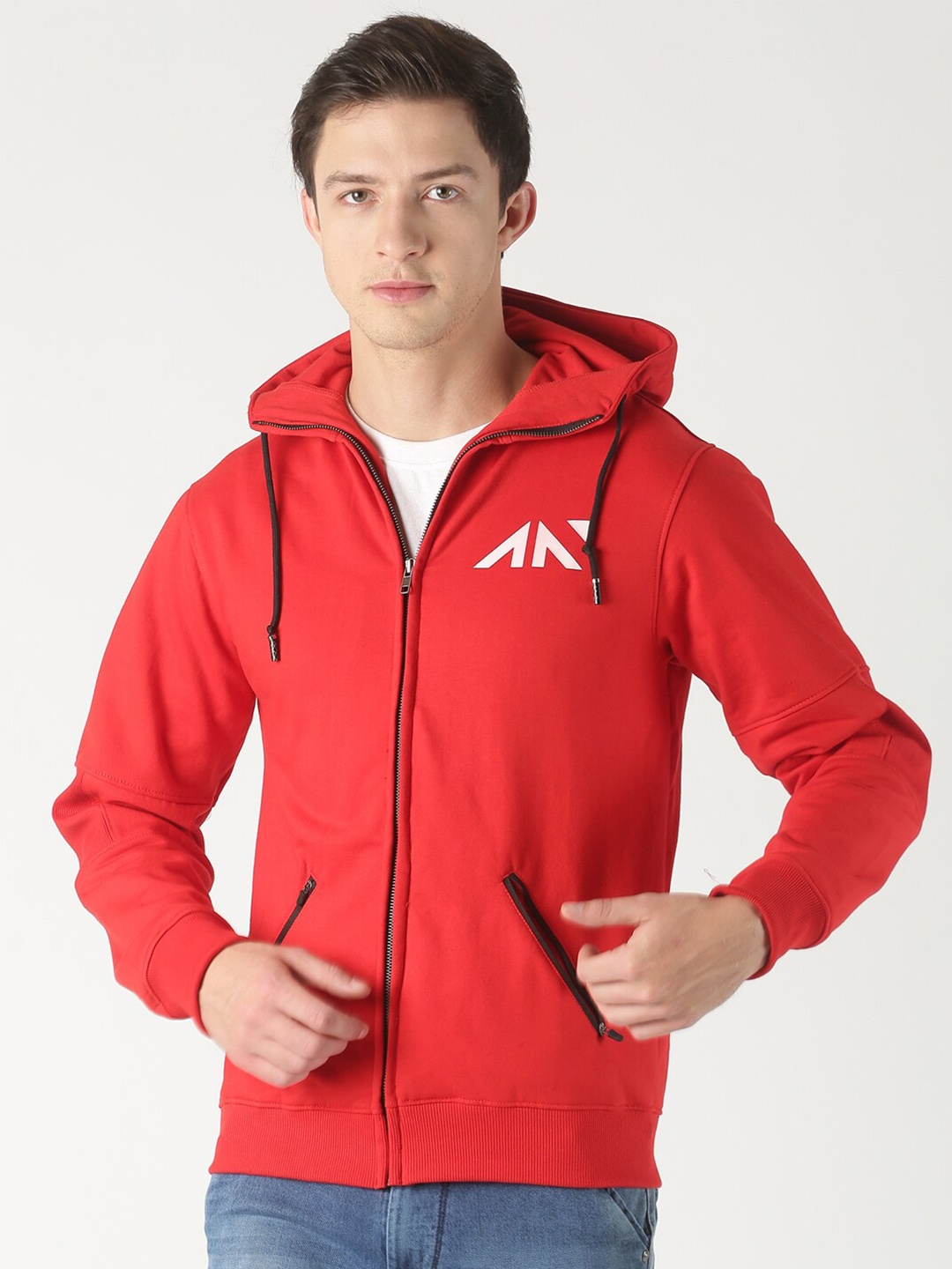 

AESTHETIC NATION Men Red Fleece Hooded Sweatshirt