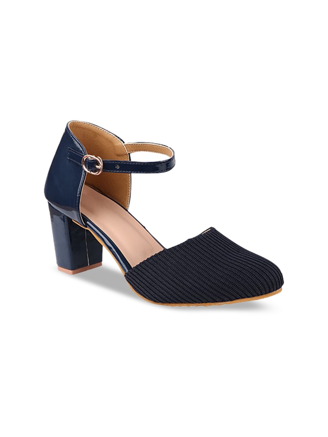 

THE WHITE POLE Navy Blue Block Pumps
