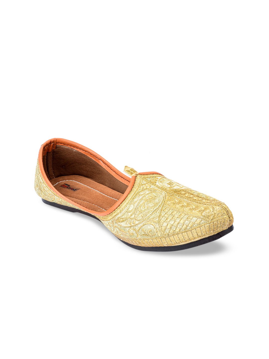 

DESI COLOUR Men Gold-Toned Woven Design Mojaris