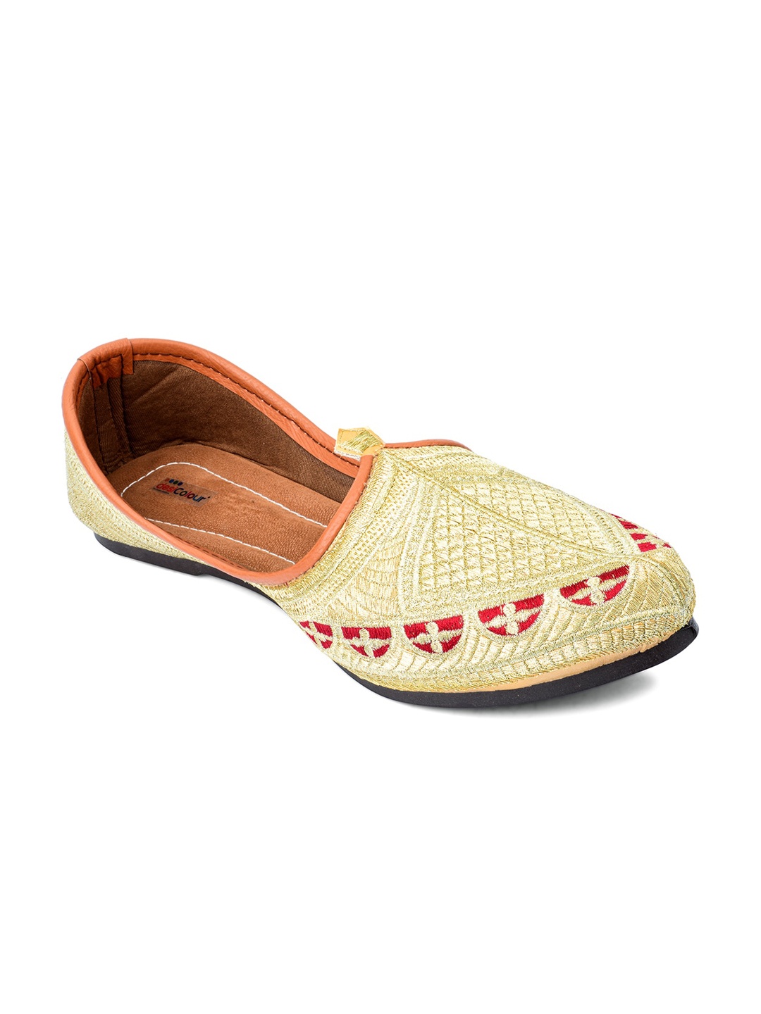 

DESI COLOUR Men Gold-Toned Woven Design Mojaris