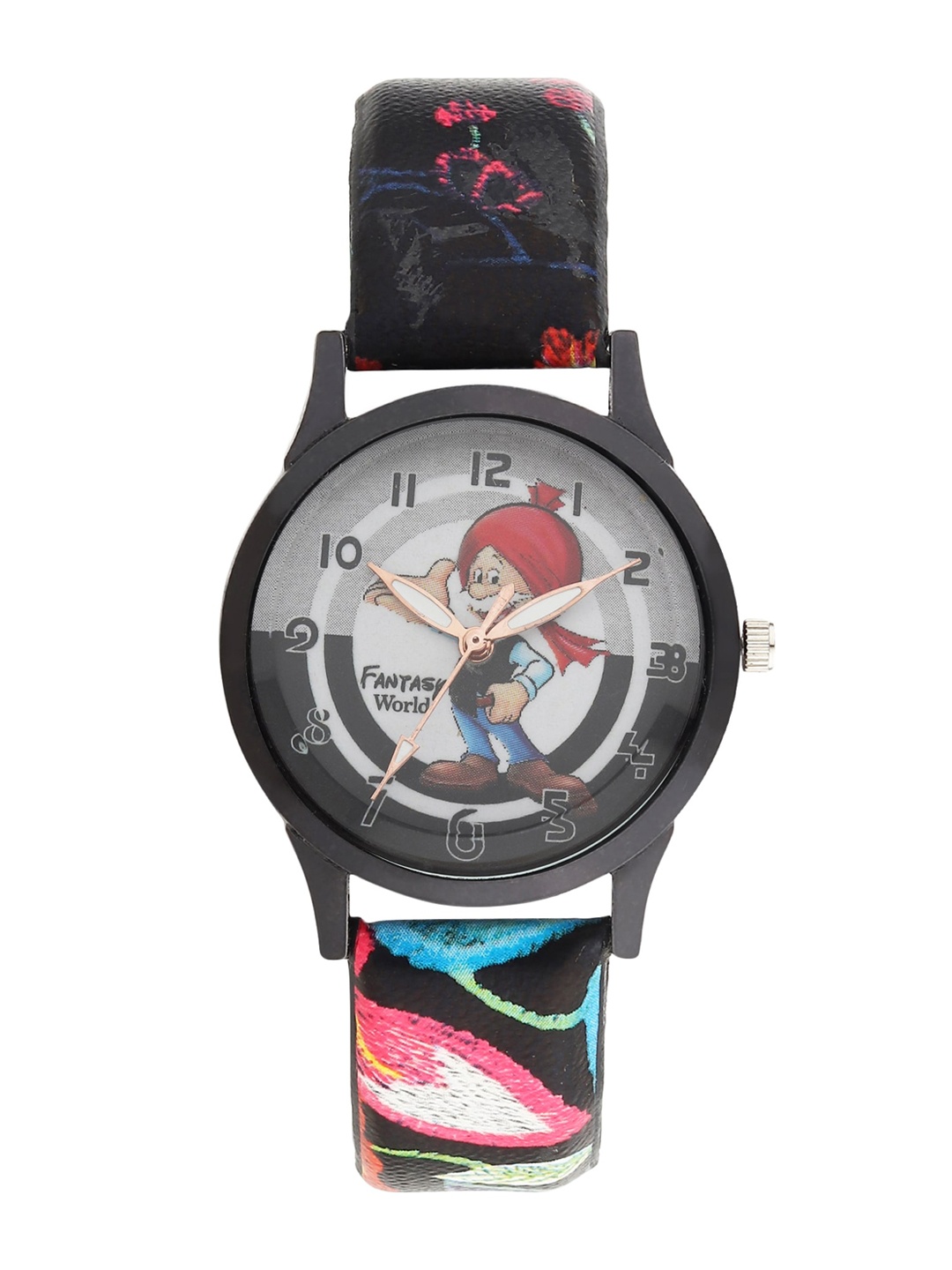 

Fantasy World Unisex Kids Multicoloured Printed Dial & Multicoloured Leather Straps Analogue Watch, Multi